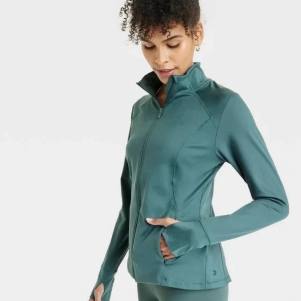 All in Motion Women's XS Green Femme Knit Full Zip Jackets Thumbholes & Pockets